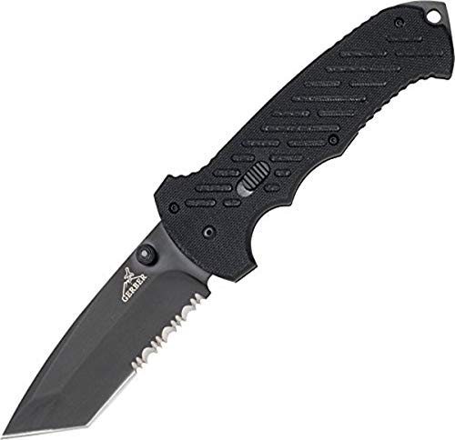 Gerber Gear 06 FAST Pocket Knife - Serrated Edge Tanto Folding Knife with Quick One-Hand Opening - Black