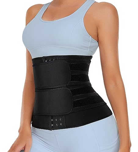 TELALEO Neoprene Waist Trainer for Women - Slimming Body Shaper - 2 Hot Waist Trimmer Cincher Sweat Belt - Tummy Control Corset Girdle Deep Black Medium02