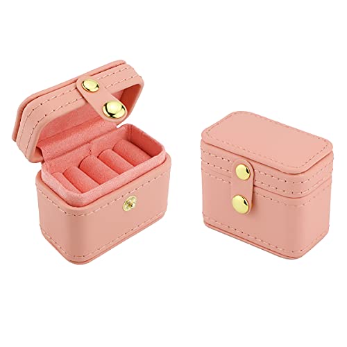LEEFONE Ring Box Small Travel Jewelry Box Organizer, Mini Jewelry Case Portable Ring Storage Box, Practical Travel Gift for Girls & Women (Pink)