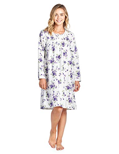 Casual Nights Women's Flannel Floral Long Sleeve Nightgown - Floral Purple - Large