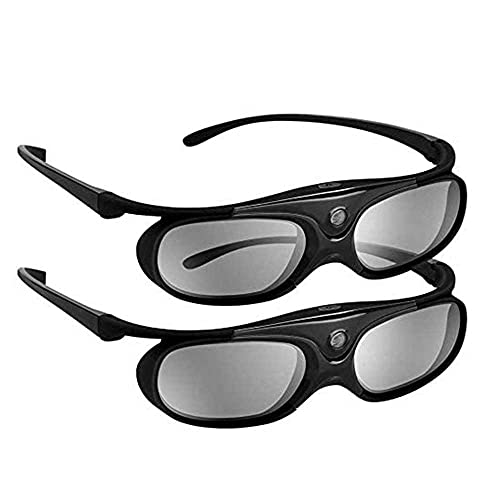DLP 3D Glasses, 144Hz Rechargeable 3D Active Shutter Glasses for All DLP-Link 3D Projectors, Can't Used for TVs, Compatible with BenQ, Optoma, Dell, Acer, Viewsonic DLP Projector (Black - 2Pack)