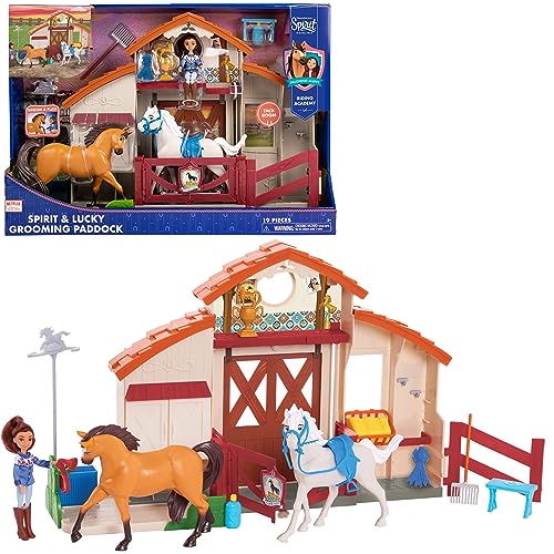 DreamWorks Spirit Riding Free Spirit Horse Play Paddock, 21 Pieces Includes Lucky Small Doll, Spirit and Stella Horses, Kids Toys for Ages 3 Up by Just Play