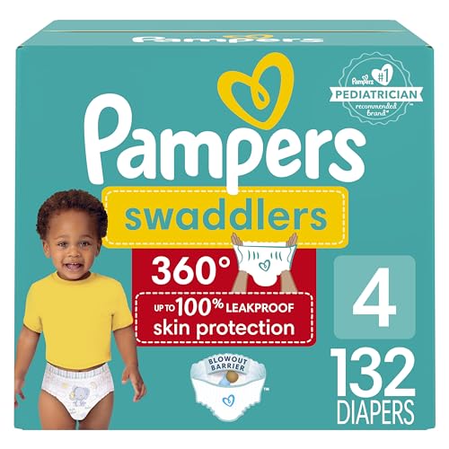Pampers Swaddlers 360 Pull-On Diapers, Size 4, 132 Count, One Month Supply, for up to 100% Leakproof Skin Protection and Easy Changes