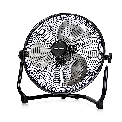 KEN BROWN 14 Inch High Velocity Floor Fan 3-Speed 360° Adjustable Tilting Powerful Airflow for Home,Residential Use, Black