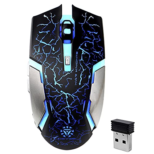 VEGCOO Wireless Gaming Mouse, Silent Click Wireless Mouse, Rechargeable Computer Mice with Colorful RGB LED Lights and 2400/1600/1000 Adjustable DPI for Laptop and Desktop (C8 Black)