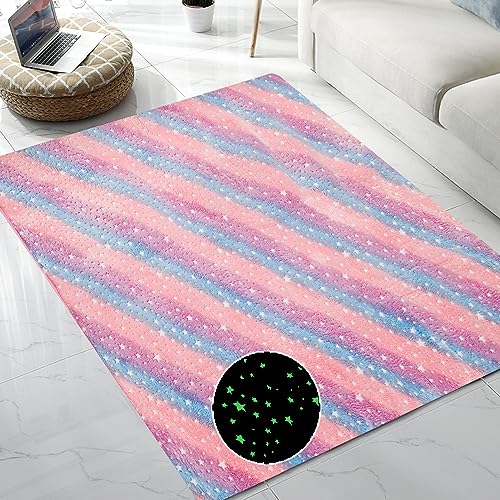 QH Multicolour & Stars Pattern Glow in The Dark Area Rug Area Rug for Living Room Bedroom Kids Room Size 5'x6'