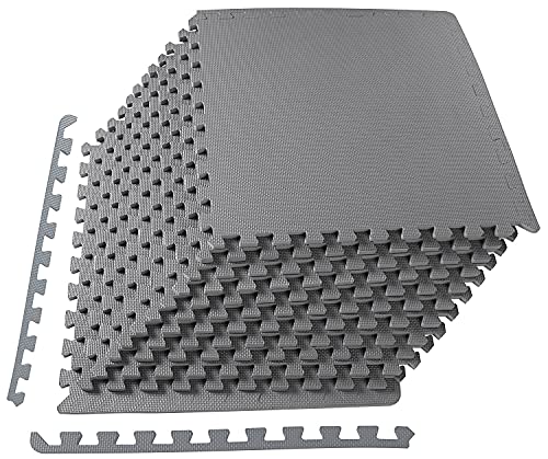 BalanceFrom Puzzle Exercise Mat with EVA Foam Interlocking Tiles for MMA, Exercise, Gymnastics and Home Gym Protective Flooring, 1/2' Thick, 48 Square Feet, Gray