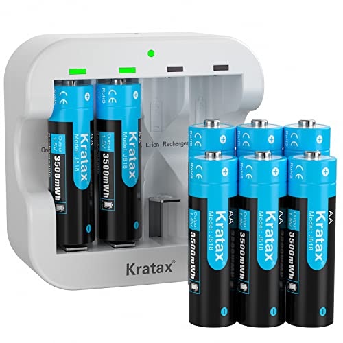 Kratax Rechargeable Lithium Batteries AA, 8 Pack 1.5V Li-ion Batteries with 2H Fast Charge, 3500mWh High-Capacity, 1600 Cycles, Long-Lasting, 3A Current Output, Constant Voltage Output for Household
