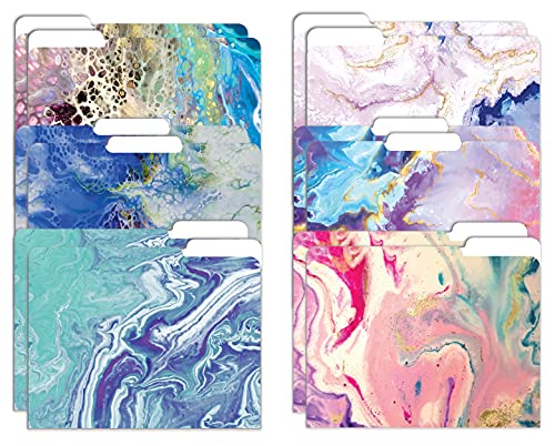 Decorative File Folders, 12 Pack, 6 Designs, Heavyweight, Letter Size (9.5' x 11.5') with 1/3 Cut Tab, Abstract Art Designs, Fashion Folders by Better Office Products