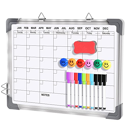 Dry Erase Calendar Whiteboard for Wall, 16' x 12' Magnetic White Board Monthly Calendar Hanging Double-Sided Dry Erase Board, Portable Memo Board for Home, School, Office, Kitchen (White)