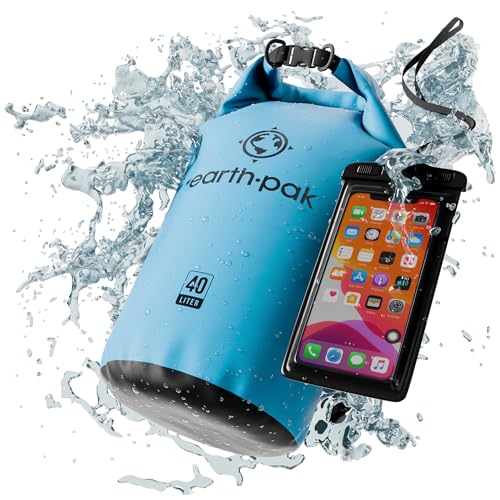 Earth Pak Waterproof Dry Bag - Roll Top Waterproof Backpack Sack Keeps Gear Dry for Kayaking, Beach, Rafting, Boating, Hiking, Camping and Fishing with Waterproof Phone Case