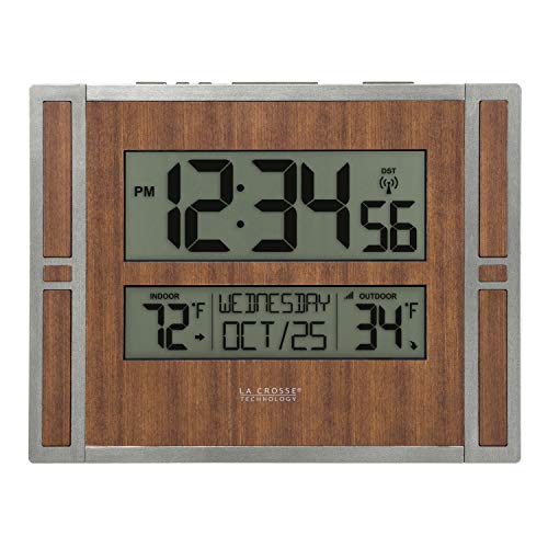 La Crosse Technology BBB86088 Atomic Digital Wall Clock with Indoor & Outdoor Temperature