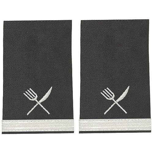 BuyStripes Shoulder Boards Epaulets Silver Knife & Fork Steward Chef Uniform (Black With Silver Knife & Fork & One Silver Bar)