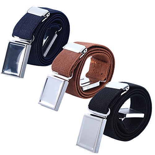 AWAYTR 3 PCS Kids Adjustable Magnetic Belts - Easy to Use Magnetic Buckle Belt for Boys and Girls (Navy blue/Brown/Black)