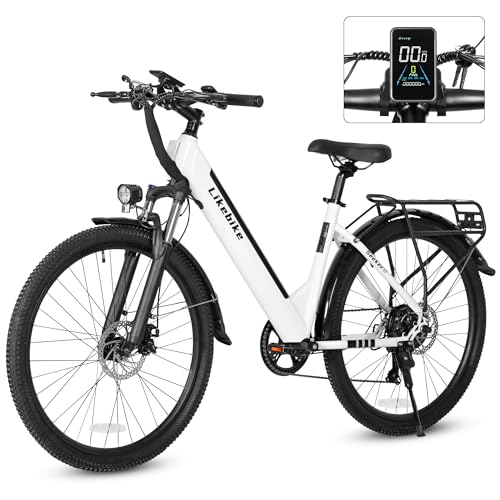 Likebike Seeker S 26' Electric Bike for Adults, UL 2849 Certified, Step Through Electric Bicycle with 350W Motor, 36V 9Ah Removable Battery, 20MPH E-Bikes with 7-Speed and Front Suspension