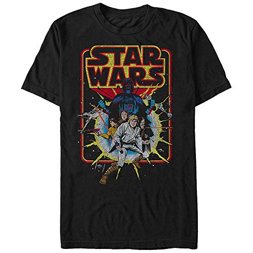 STAR WARS mens Old School Comic Graphic T-shirt T Shirt, Black, Large US