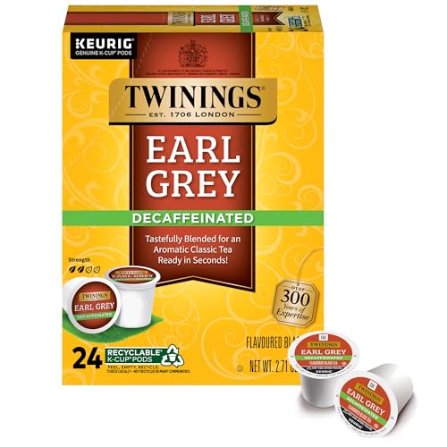 Twinings Decaf Earl Grey K-Cup Pods for Keurig, Decaffeinated Black Tea Flavoured with Citrus and Bergamot, 24 Count (Pack of 1), Enjoy Hot or Iced | Packaging May Vary