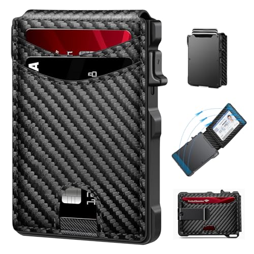 SEMORID Minimalist Mens Wallet, RFID Blocking Credit Card Holder with Money Clip, Slim Bifold Wallet with Gift Box (Classic Carbon Fiber)