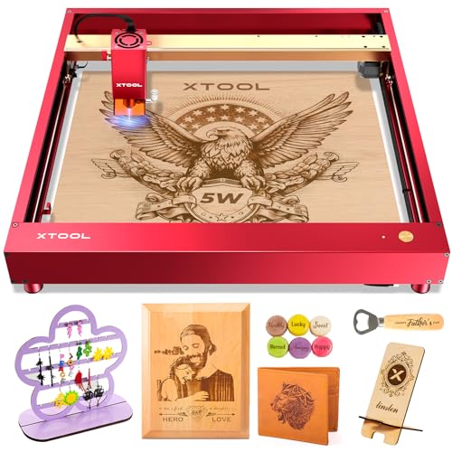 xTool D1 Pro Laser Engraver, 5W Output Power Laser Engraver and Cutter Machine for Beginners, Higher Accuracy Laser Cutter for Wood, Leather, Acrylic, Glass etc