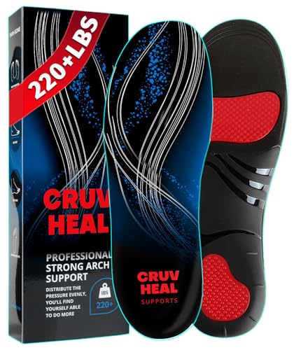 (Pro Grade) 220+ lbs Plantar Fasciitis High Arch Support Insoles Men Women - Orthotic Shoe Inserts for Arch Pain Relief - Boot Work Shoe Insole - Standing All Day Heavy Duty Support (M, Blue)