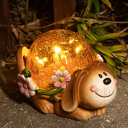 Garden Puppy Statues Outdoor Decor, Solar Lights Outdoor Statue Garden Decorations Solar Dog Ornaments for Patio Yard Lawn Decor Birthday Housewarming Garden Gift