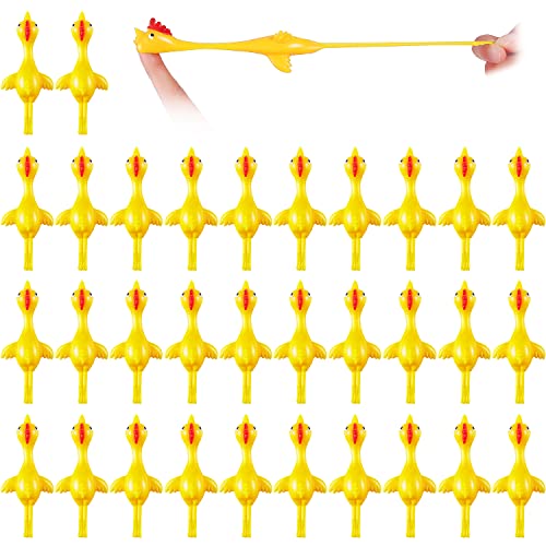 Sumind 32 Pieces Sling Shot Chicken Catapult Toy, Flying Chicken Toy, Stretchy Chicken Toy for Fun Christmas Easter Chicken Party Activities for Teens (Yellow)