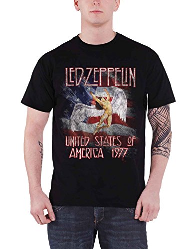 Led Zeppelin mens America 1977 T-Shirt, Black, Large