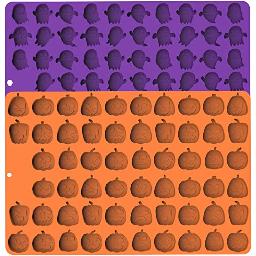 Halloween Silicone Mini Candy Molds, Mini Pumpkin Molds, Mini Ghost Molds, Silicone Treat or Trick Molds for Halloween Candy, Chocolate, Gummy, Cookies, Jelly, Set of 2