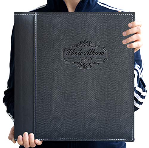 Zoview Art Photo Album Can Hold 3X5, 4X6, 5X7, 6X8, 8X10 Photos, Leather Cover, Magnetic Self-Stick Page, Hand Made DIY Albums (Black, Large)