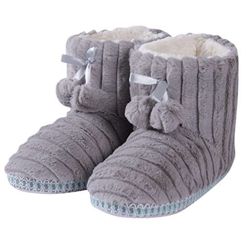 Forfoot Bootie Slippers for Women, Comfort Cozy Plush Lining Slip-on House Shoes Anti-Slip Sole Indoor Outdoor Bedroom Winter Boots Light Grey Size 8.5