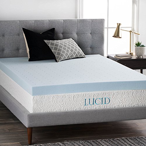 LUCID 4 Inch Gel Memory Foam Mattress Topper, Ventilated Design, Ultra Plush, CertiPUR-US Certified, California King , Blue