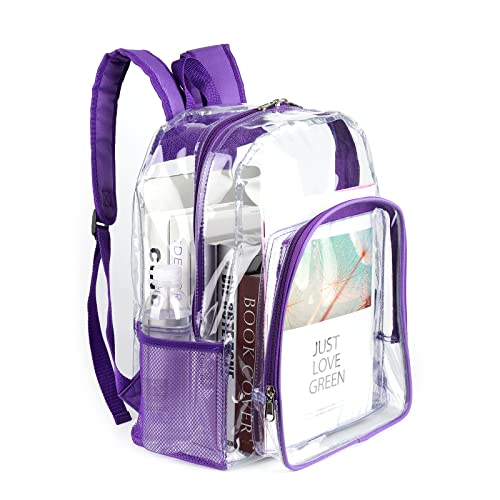 JOMPARO Purple Clear Backpack See Through Clear PVC Bookbag for Boys Girls for School Work College Concert