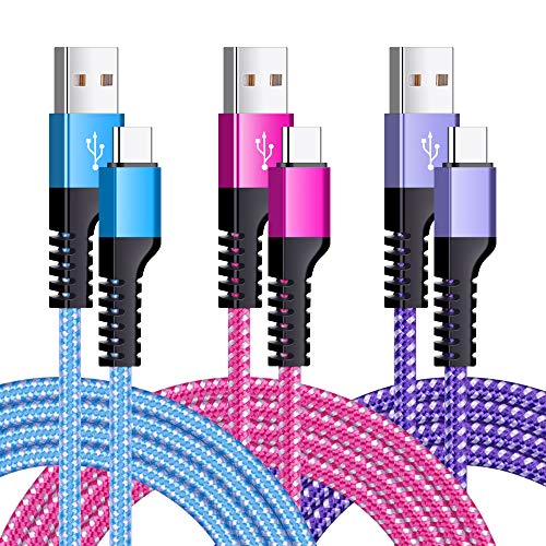 USB C Cable Phone Charger 3Pack 6ft Braided Fast USB Type C Charging Cord for Samsung Galaxy S21 S20 Z Fold2 S10 S10e S9 S8,Note 20 10 9 8,LG Stylo V60 V30 V20 G7 G8,Moto X4 Z3,Google Pixel 5a XL