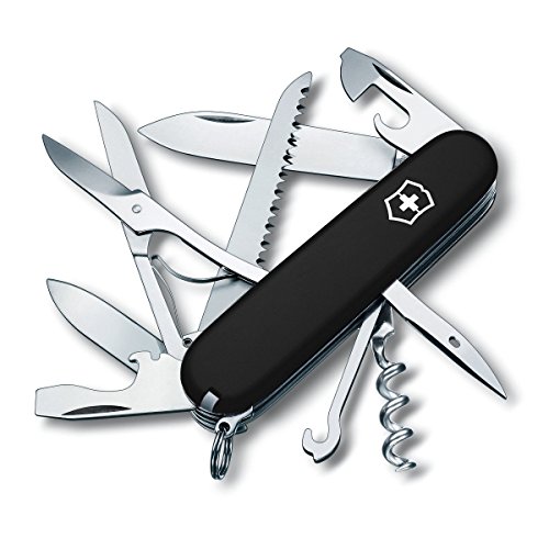 Victorinox Huntsman Swiss Army Knife, 15 Function Swiss Made Pocket Knife with Large Blade, Screwdriver, Scissors and Wood Saw - Black