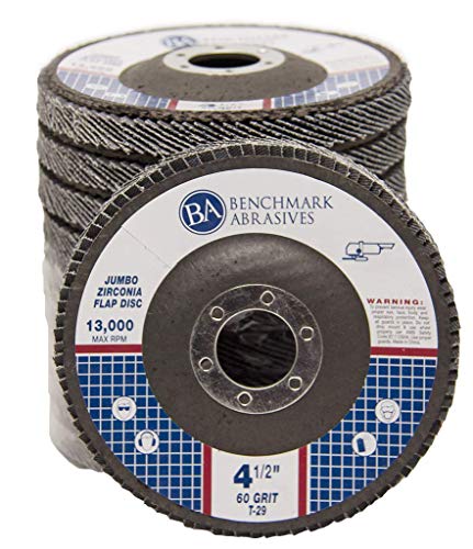 Benchmark Abrasives 4.5' x 7/8' Premium High-Density Jumbo Zirconia Type 29 Flap Discs for Sanding, Stock and Rust Removal, Finishing, Grinding, Deburring (10 Pack) - 60 Grit