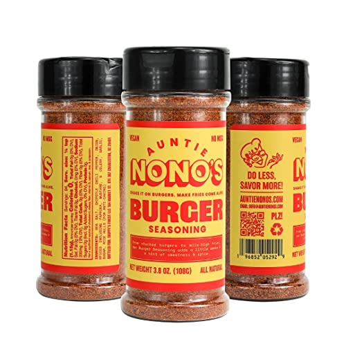 Auntie Nono’s Burger Seasoning, All-Natural Smoke Seasoning for Burgers, Steaks, Fries, Veggies, Pork, Grilling, BBQ, and Snacks, 3.8 oz.