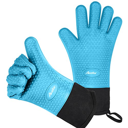 Auzilar Silicone Cooking Gloves, Grilling Gloves, Heat Resistant Gloves BBQ Kitchen Silicone Oven Mitts, Long Waterproof Non-Slip Potholder for Barbecue, Cooking, Baking