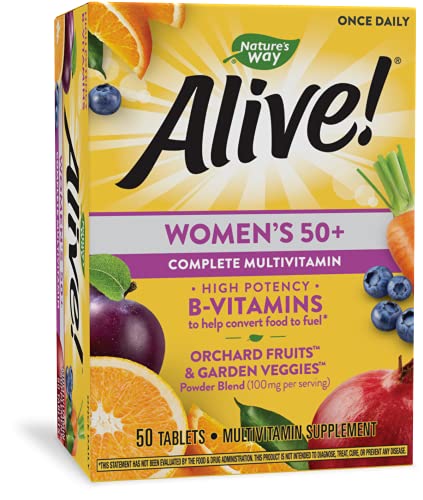 Nature's Way Alive! Women’s 50+ Complete Multivitamin, Supports Multiple Body Systems, Supports Cellular Energy, High Potency B-Vitamins, Gluten-Free, 50 Tablets