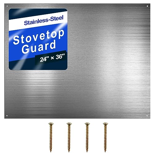 Pelopy 24 by 36 Inch Reversible Stainless Steel Backsplash Metal Backsplash Kitchen Stove Backsplash Behind Metal Sheet Panels with 4 Pre Drilled Holes and Screws for Wall Protector(1 Pack)