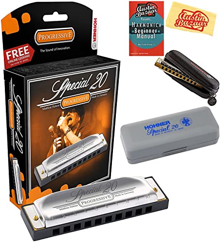 Hohner Special 20 Harmonica - Key of C Bundle with Zip Case, Instructional Manual, and Austin Bazaar Polishing Cloth