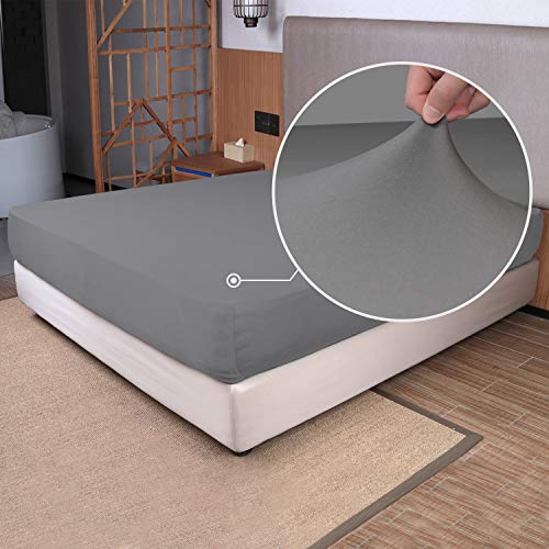 Twin Size Fitted Sheet Only - 4-Way Stretch Knit, Snug Fit, Wrinkle Free & Stay in Place, No More Slipping Off for Mattress, Soft & Comfortable - Light Gray, Twin