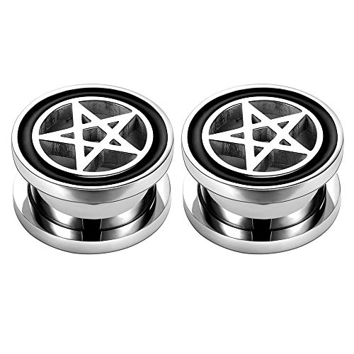 ZS Pentgram Star Ear Plug Tunnels Piercing 316L Stainless Steel Expander for Ear Body Piercing (Gauge=5/8'(16mm))