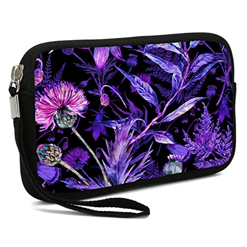 HKAENE Small Toiletry Bags for Women, Adorable Roomy Makeup Pouch- Purse Cute Cosmetic Bag Travel Toiletry Bag Pouch Waterproof Organizer Bag (Purple Flowers)