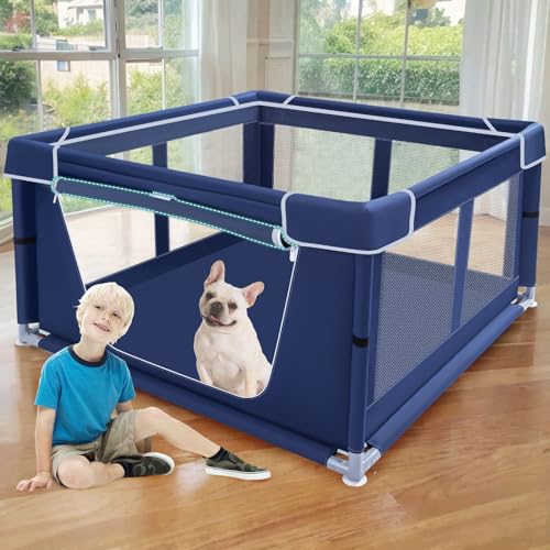 42x42x25.6 Inches Puppy Playpen with Gate, Dog Playpen for Puppies or Small Dogs, Dog Fence Pet Playpen for Indoor & Outdoor, Sturdy Safety Dog Pen with Thickened Fabric, High-Strength Nylon Wire Mesh