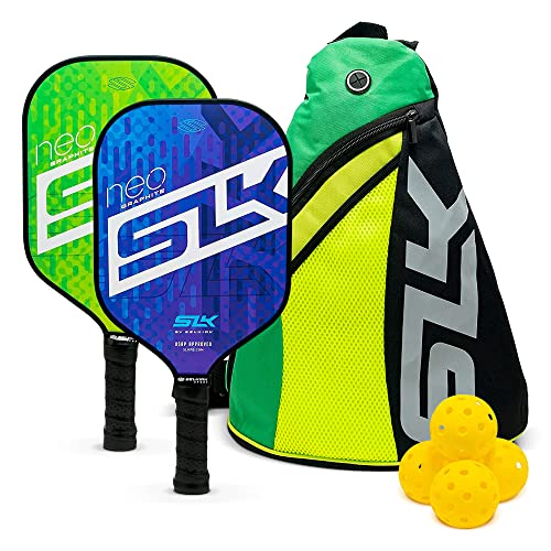 2024 SLK NEO 2.0 by Selkirk Pickleball Paddle | Features a Graphite Face, SX4 Honeycomb Core, SpinFlex Textured Surface | 4 Pickleball Balls | Designed in The USA | Built for Traction & Stability