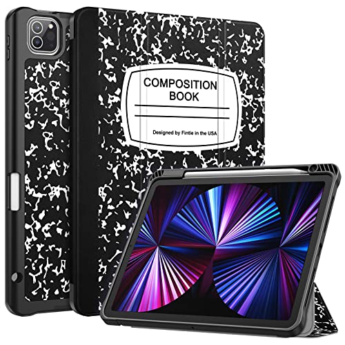 Fintie SlimShell Case for iPad Pro 11-inch (4th / 3rd Generation) 2022/2021 - Soft Flexible TPU Stand Back Cover with Pencil Holder, Also Fit iPad Pro 11' 2nd / 1st Gen, Composition Book