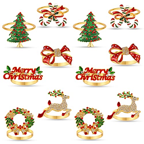 KPOSIYA Christmas Napkin Rings Set of 12,Napkin Rings Holders for Christmas Dinning Table Setting-Wedding Receptions, Christmas, Thanksgiving and Home Kitchen for Casual or Formal (Hun he Ring 12)