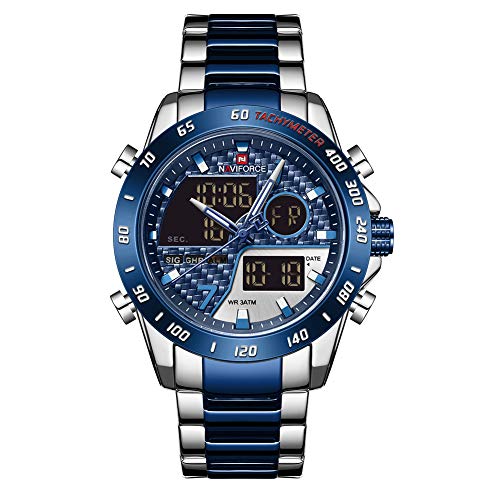 NAVIFORCE Men's Multifunction Waterproof Sport Analog Digital Quartz Watch with Chronograph Dual Time Alarm SIG Snooze Function