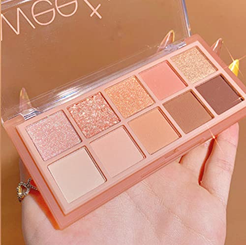Go Ho 10 Colors Eyeshadow Palette,Matte&Glitter&Shimmer Eyeshadow Korean Style Makeup,Long Lasting Blendable Shades,Naturing-Looking,Waterproof Cool Eye Shadow Makeup Palette,01