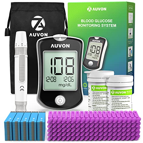 AUVON Blood Glucose Monitor Kit for Accurate Test, Diabetes Testing Kit with 100 Glucometer Strips, 100 30G Lancets and Lancing Devices, I-QARE DS-W Portable Sugar Test Kit, No Coding Required